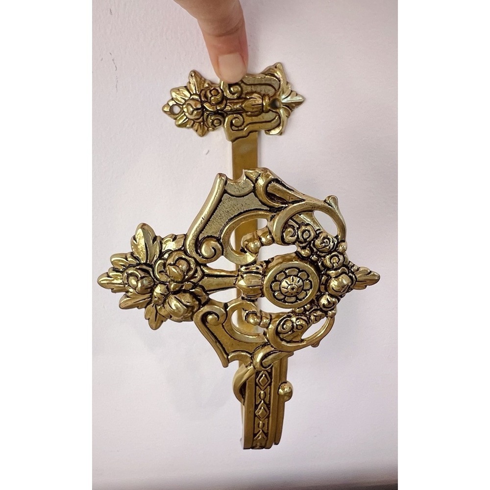 Vintage Ornate Brass Curtain Tie Back/towel Holder Floral Victorian Large